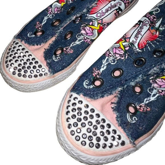 Skechers Girls Sneaker Size 12 Denim Stud Embellishment Missing Laces - Picture 2 of 6